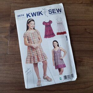 Girls Dress Sewing Pattern Empire Waist Size 7-14 Kwik Sew 3674 UNCUT